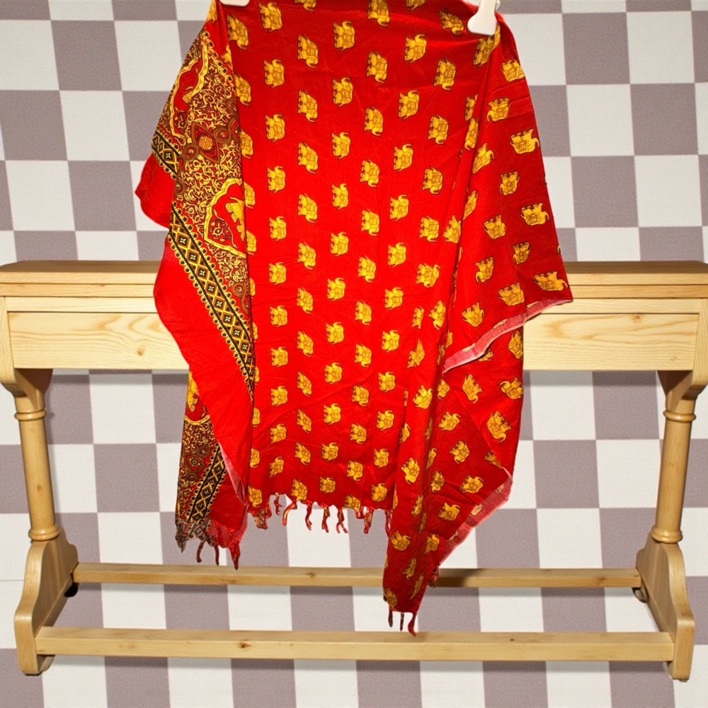 Red and Gold Elephant Print Scarf shawl table wall cover - Picture 3 of 3